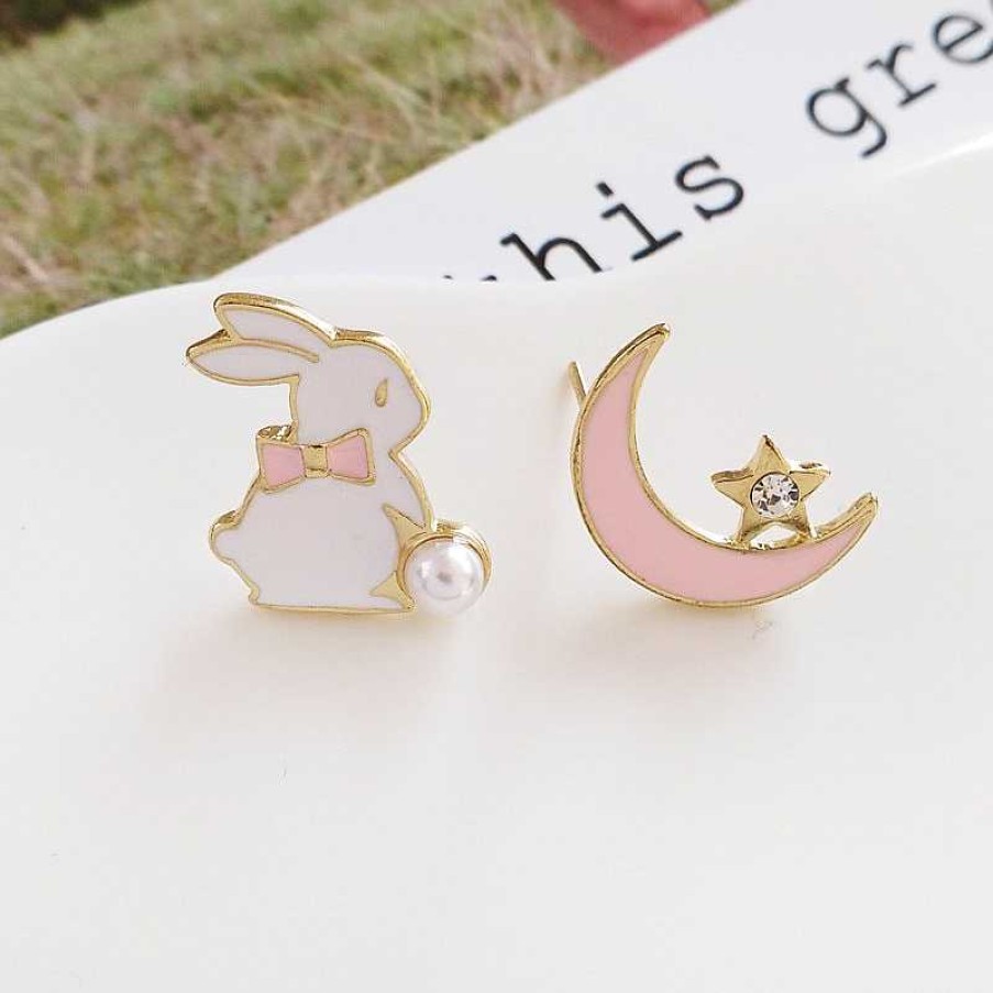 Accessories Kawaii Therapy | Kawaii Bunny Moon Fashion Stud Earrings