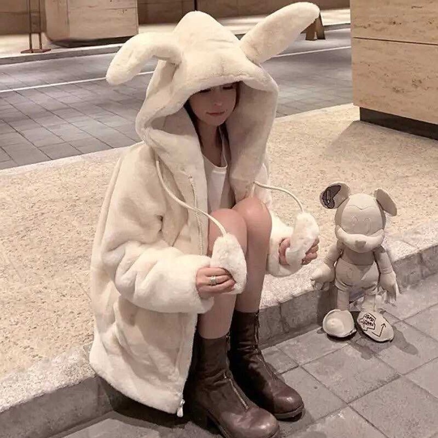 Clothing Kawaii Therapy | Kawaii Bunny Ears Fluffy Harajuku Coat Special Edition