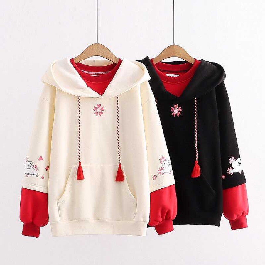 Clothing Kawaii Therapy | Kawaii Sakura Petal Bunny Hoodie Limited Edition