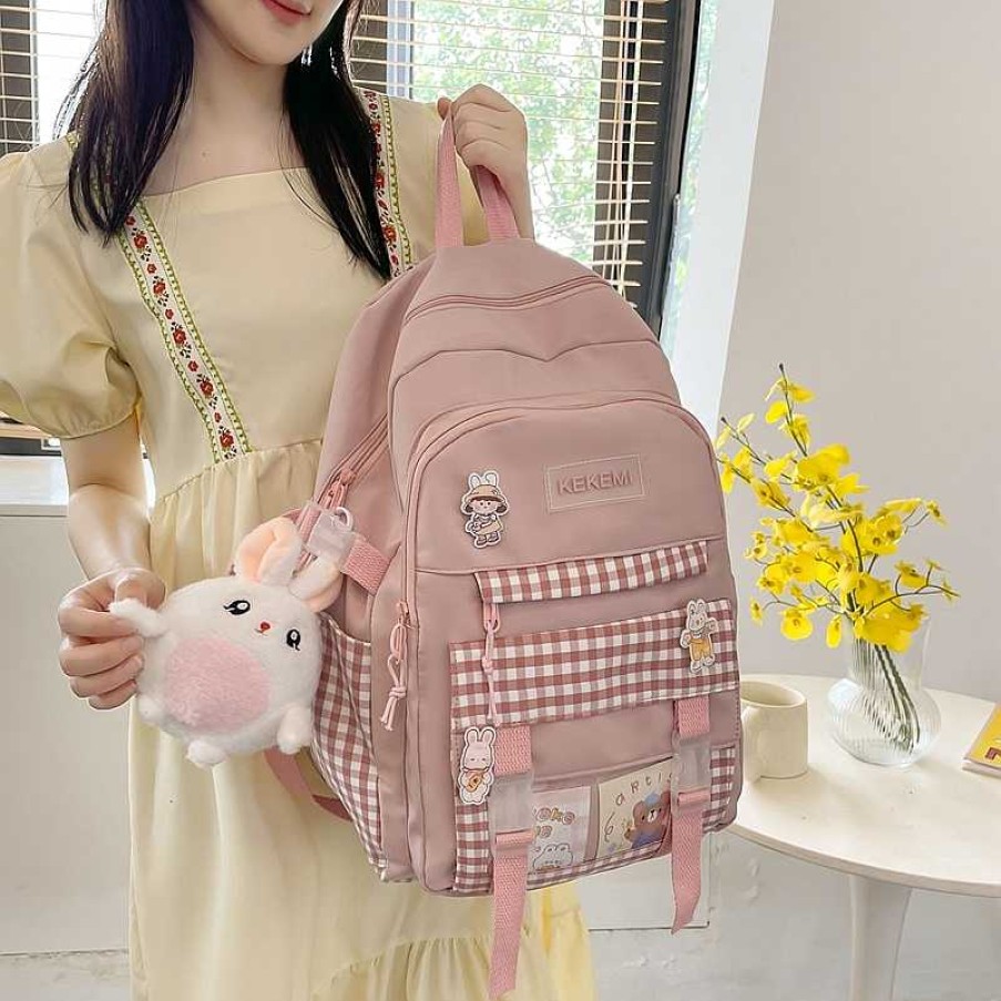 Bags Kawaii Therapy | Kawaii Japanese Style Plaid Canvas Backpack Limited Edition