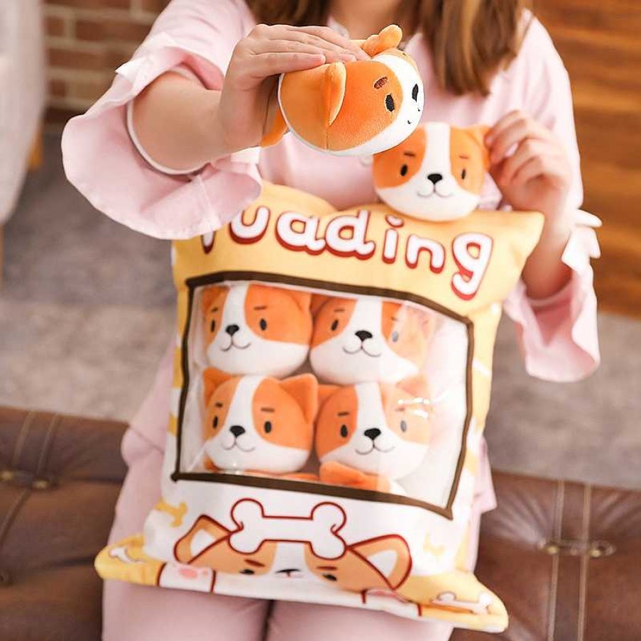 Plushies Kawaii Therapy | A Bag Of Kawaii Shiba Inu Pudding Plushies Brown